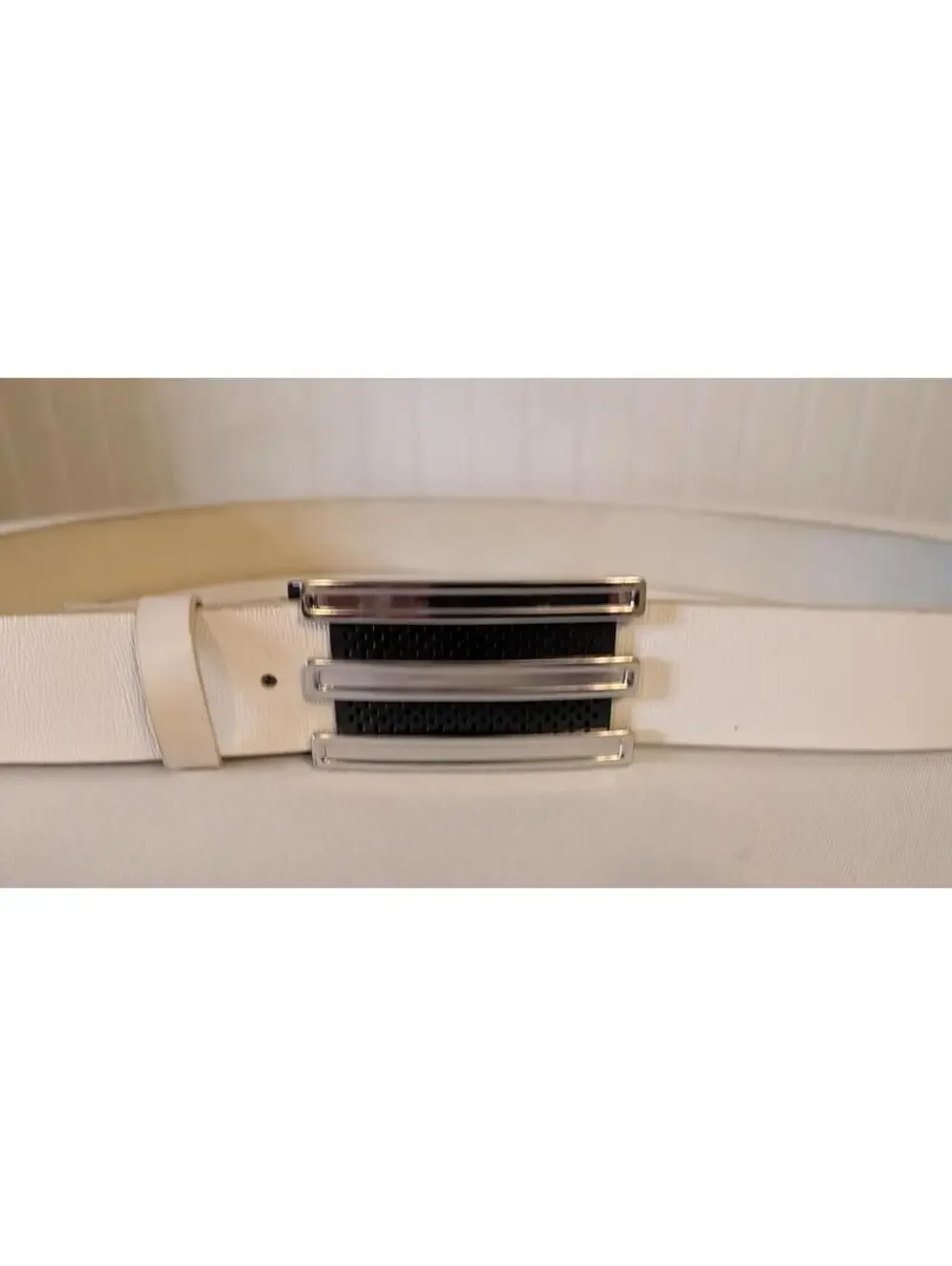 Adidas White Leather Belt with Metal Buckle
